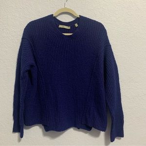 Vince Blue Ribbed Knit Asymmetrical Over Lap Panel Sweater